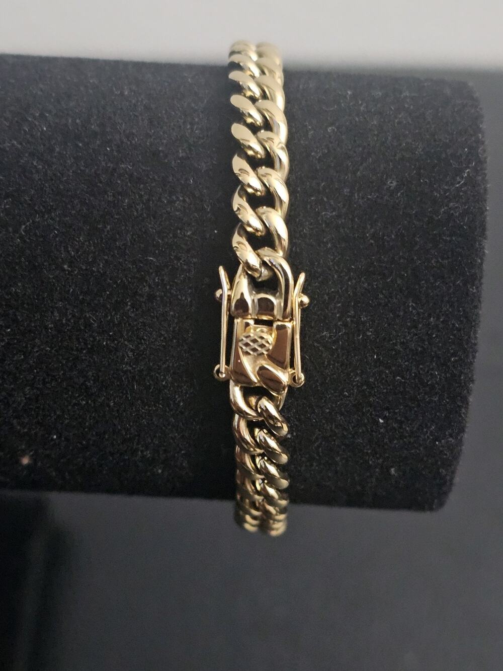 7in 14K-Gold-Plated steel-6mm Cuban Bracelet w/ triple Box lock
